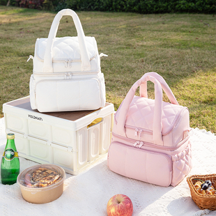 双层饭盒保温袋大容量便当手提袋加厚上班带饭户外防水冷藏便当包