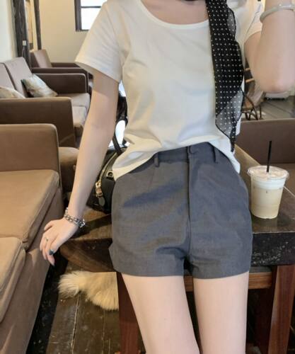 张爆爆 西装短裤复古灰色西装裤女高腰夏季日常通勤显瘦休闲裤