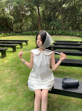 张爆爆 赤豆小圆子 白色背心裙女夏无袖露肩挂脖连衣裙少女风短裙