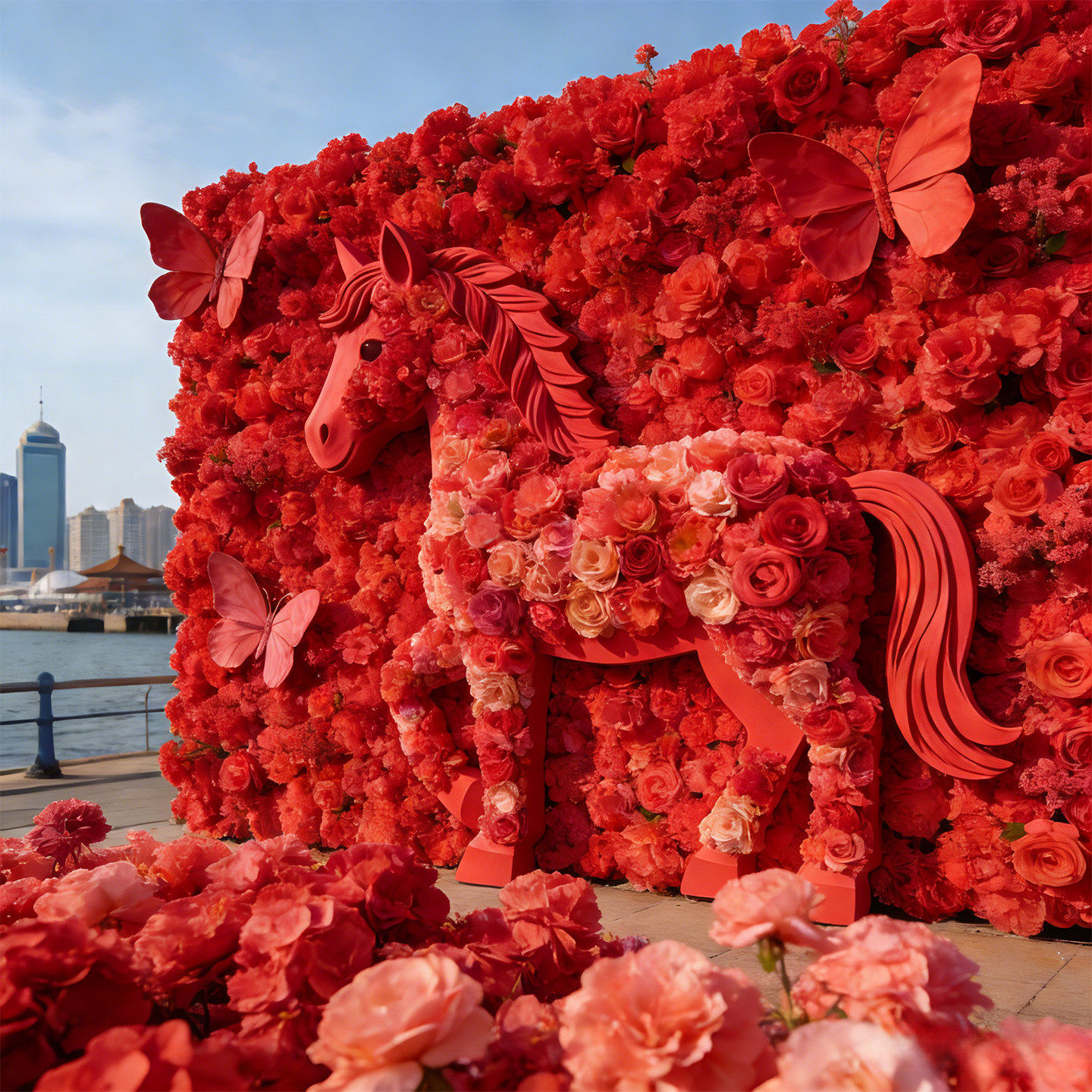 马年定制仿真玫瑰花造景户外商业街酒店网红打卡花墙背景拍照道具,节庆用品/礼品,装扮布置套餐,淘宝优惠券,粉丝福利购,淘宝优惠卷