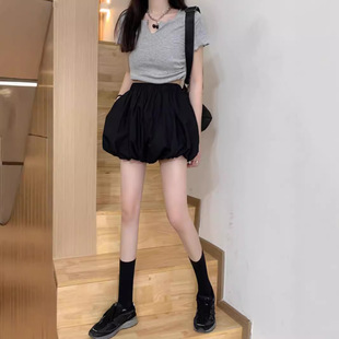 包臀半裙白色花苞蓬蓬半身裙女夏季高腰a字蛋糕短裙裤小个子显瘦