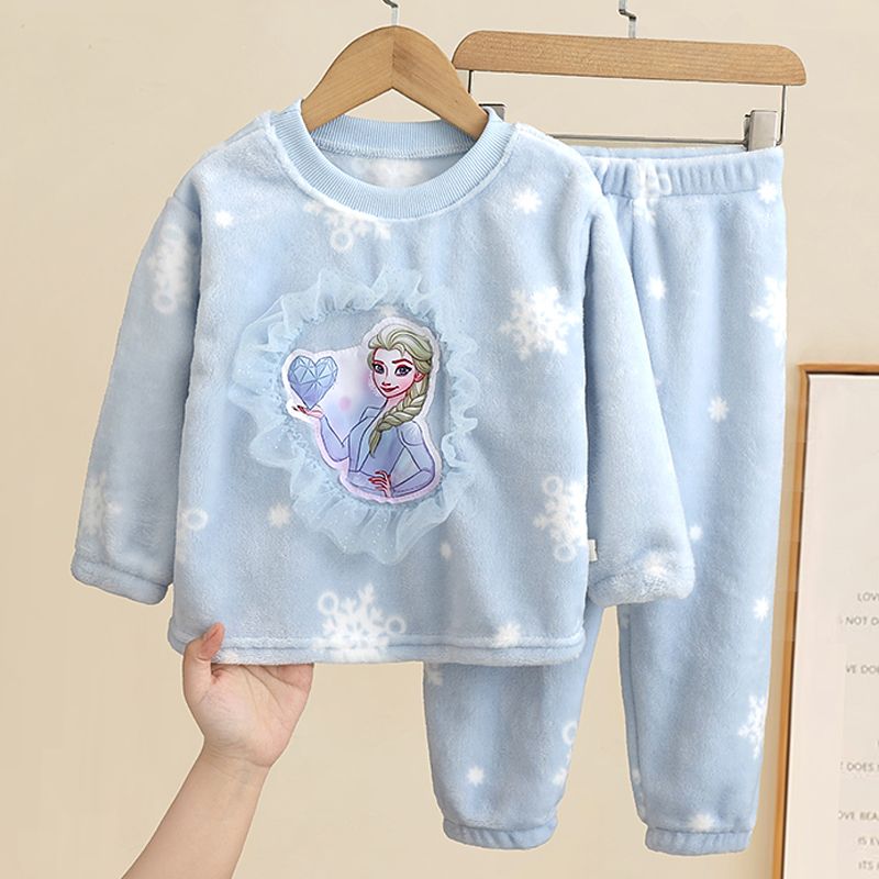 爱莎公主女童秋冬套装睡衣法兰绒