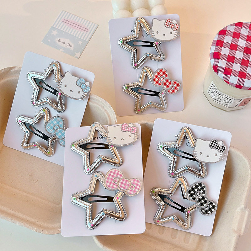 儿童卡通KT五角星星发夹女童侧边刘海发卡女孩韩版银色碎发夹bb夹
