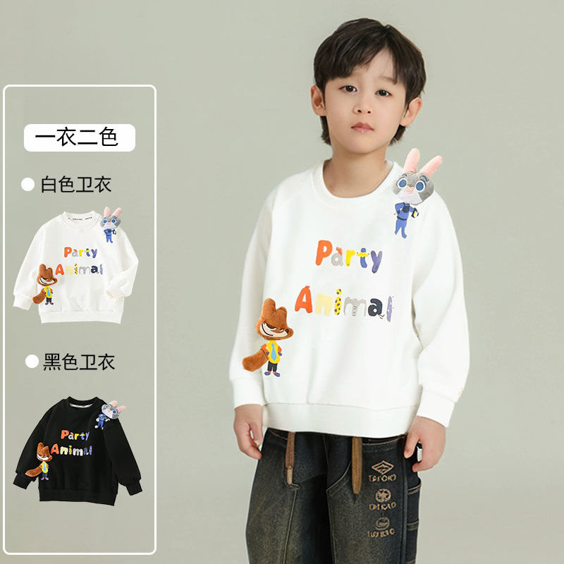 秋儿童朱迪玩偶卫衣男童疯狂动物城童装尼克立体兔子公仔长袖T恤