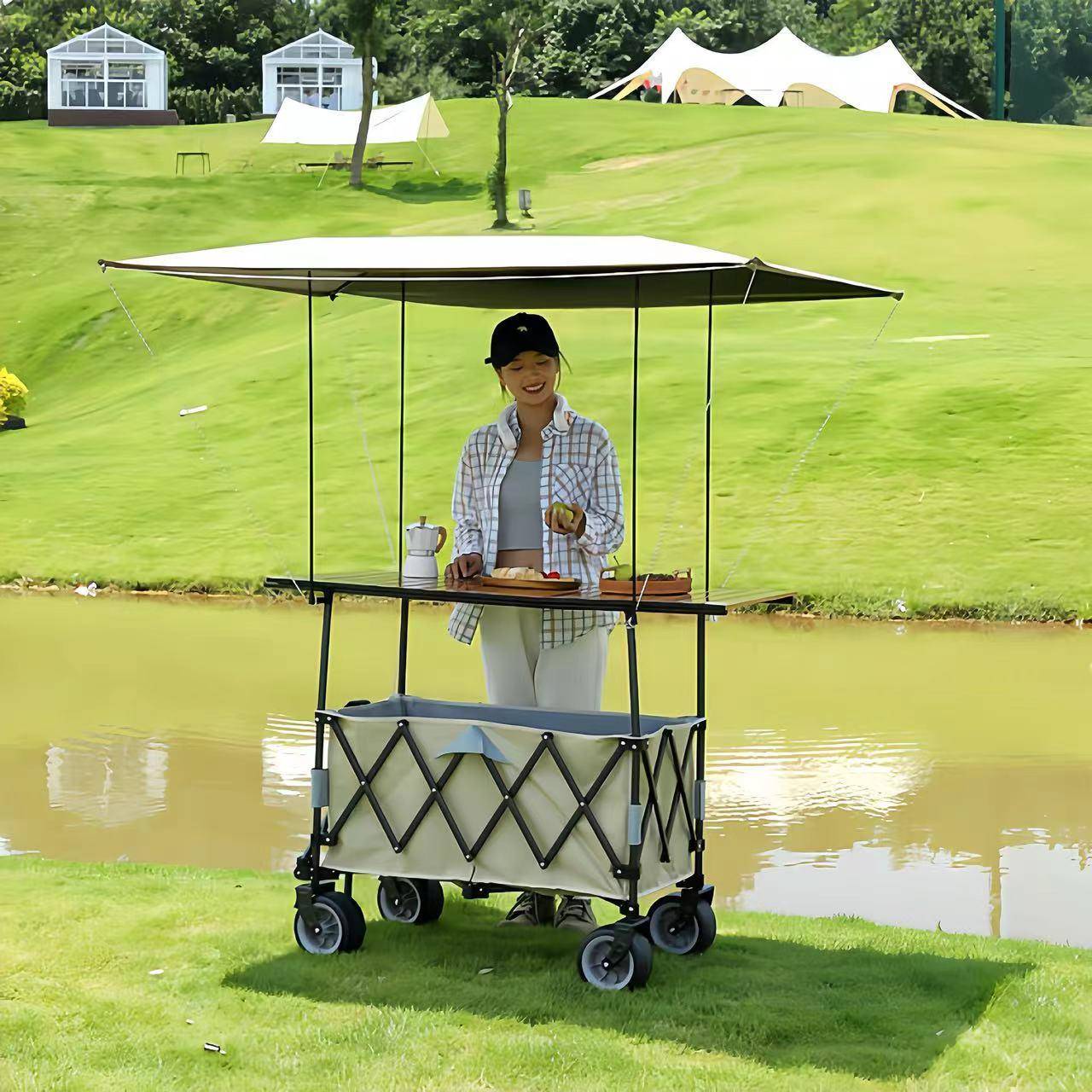聚拢款露营推车可折叠营地车摆摊小推车户外手拉车野餐小推车遛娃