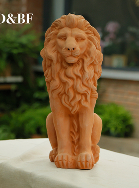bdbf花园庭院玄关狮子户外园林门口坐蹲狮子别墅酒店大号陶土摆件