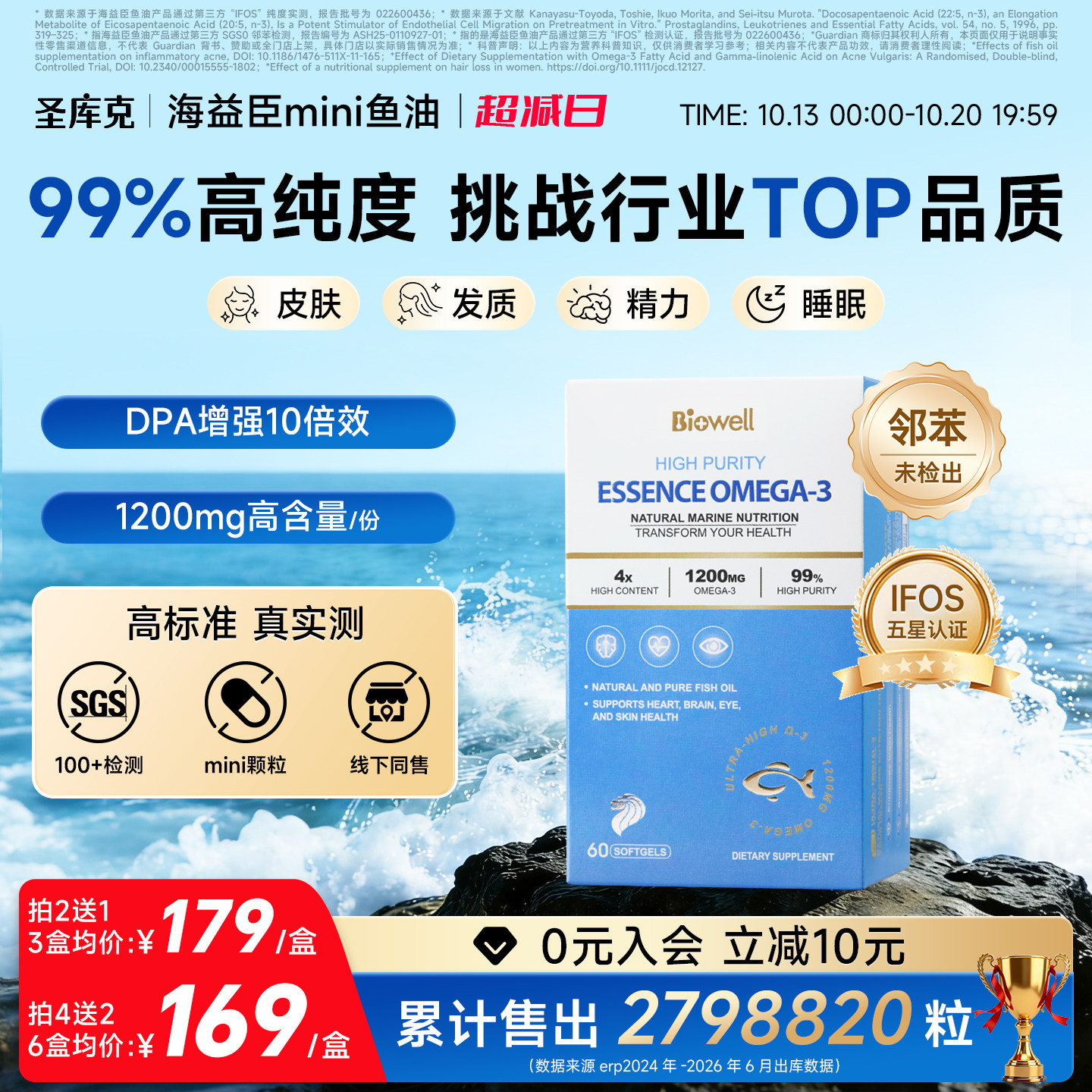 biowell圣库克mini海益臣鱼油dha深海99%高浓度omega3女生epa