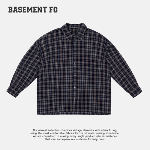 BASEMENTFG美式复古格子衬衫男女宽松长袖潮牌262070119053