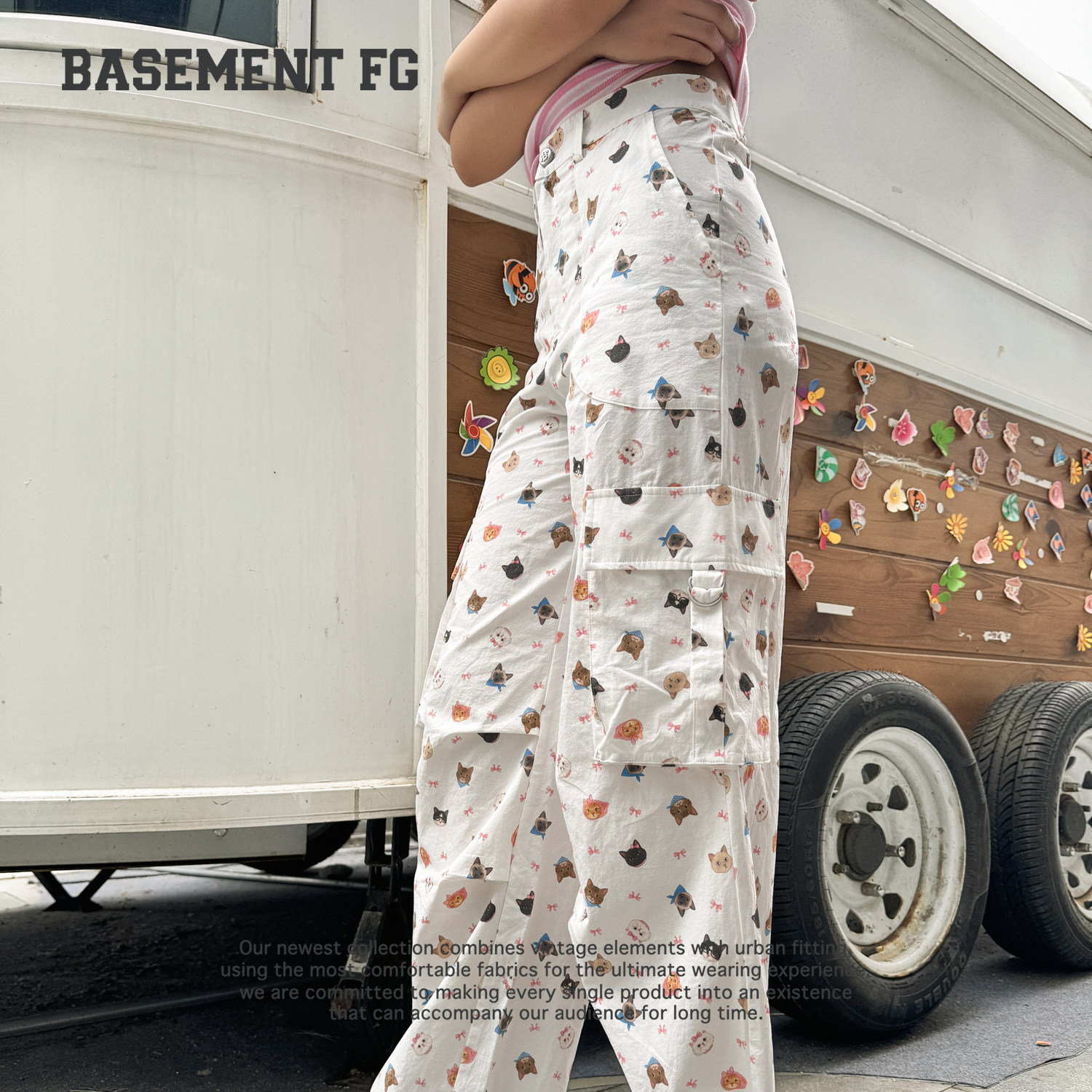 BASEMENTFG卡通印花阔腿裤女夏薄款高腰百搭少女风262120089004
