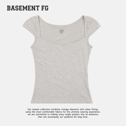 BASEMENTFG美式复古V领短袖T恤灰色修身百搭简约上衣261020274022