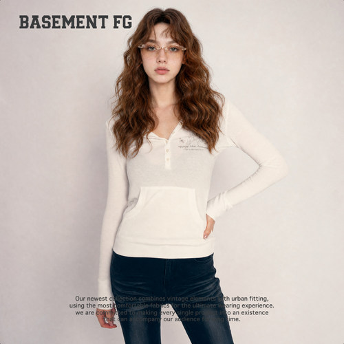 BASEMENTFGT恤26秋冬新款老钱风V领长袖针织打底衫261030249005