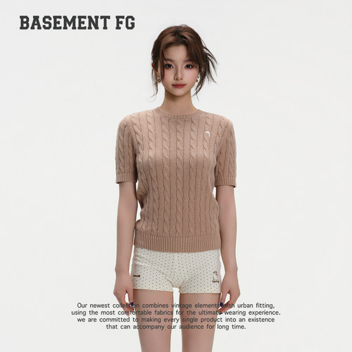 BASEMENTFG复古风麻花纹圆领短袖老钱风毛织短袖T恤263020002011