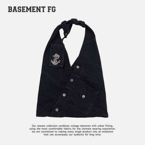 BASEMENTFG复古风黑色手提包女单肩包大容量金属扣包264020005001