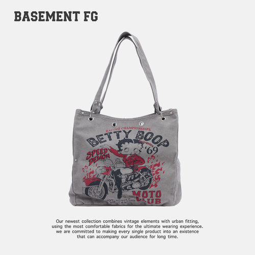 BASEMENTFG复古卡通印花帆布托特包单肩包学生手提包264020002018