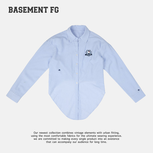 BASEMENTFG复古风格纹衬衫长袖翻领蓝白格纹衬衫262070052074