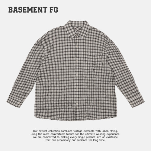 BASEMENTFG复古风格子衬衫女长袖宽松翻领复古风262070093038