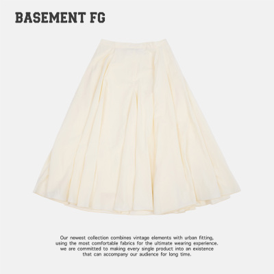 BASEMENTFG复古设计感褶皱半身裙女中长款262150026046