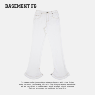 BASEMENTFG复古高腰微喇叭牛仔裤女米白色267330061005