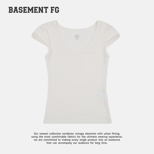 BASEMENTFG美式复古V领短袖T恤简约纯欲极简风261020200005