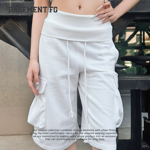 BASEMENTFG工装风大口袋休闲七分裤女宽松抽绳阔腿裤261130056005