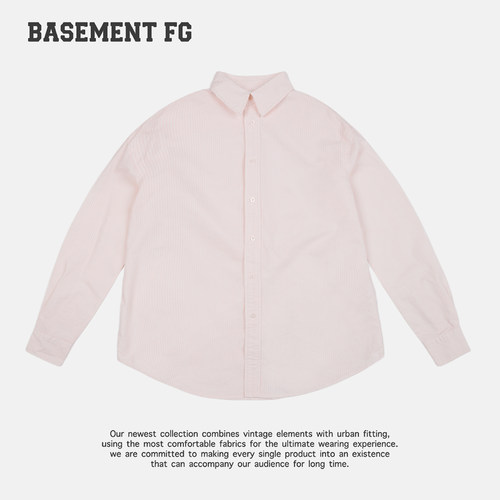 BASEMENTFG美式复古风粉色长袖衬衫女宽松百搭简约262070095049