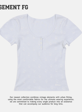 BASEMENTFG极简风U领短袖T恤女三粒扣修身上衣261020087028