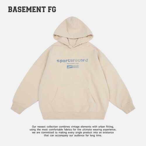 BASEMENTFG美式复古字母印花连帽卫衣外套241050130353