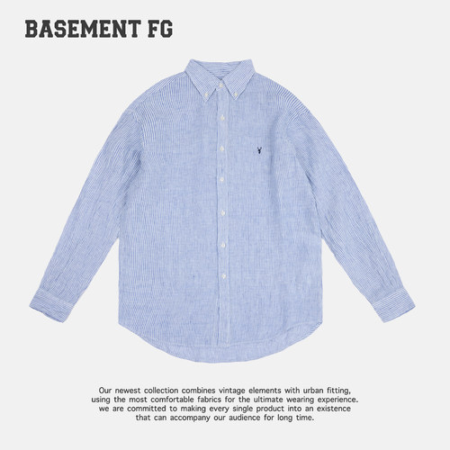 BASEMENTFG复古条纹衬衫长袖翻领百搭休闲上衣252070431041