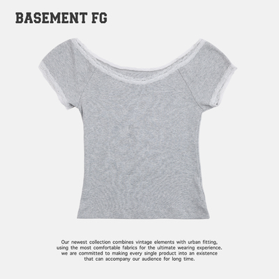 BASEMENTFG美式复古蕾丝边短袖T恤修身显瘦百搭上衣261020034022