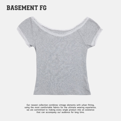 BASEMENTFG美式复古蕾丝边短袖T恤修身显瘦百搭上衣261020034022