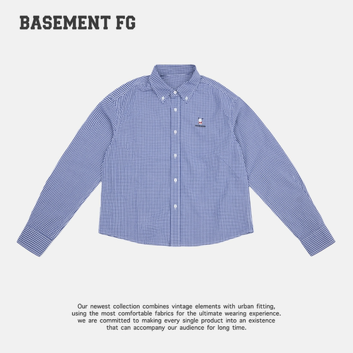 BASEMENTFG复古风格纹衬衫长袖翻领百搭休闲上衣262070025074