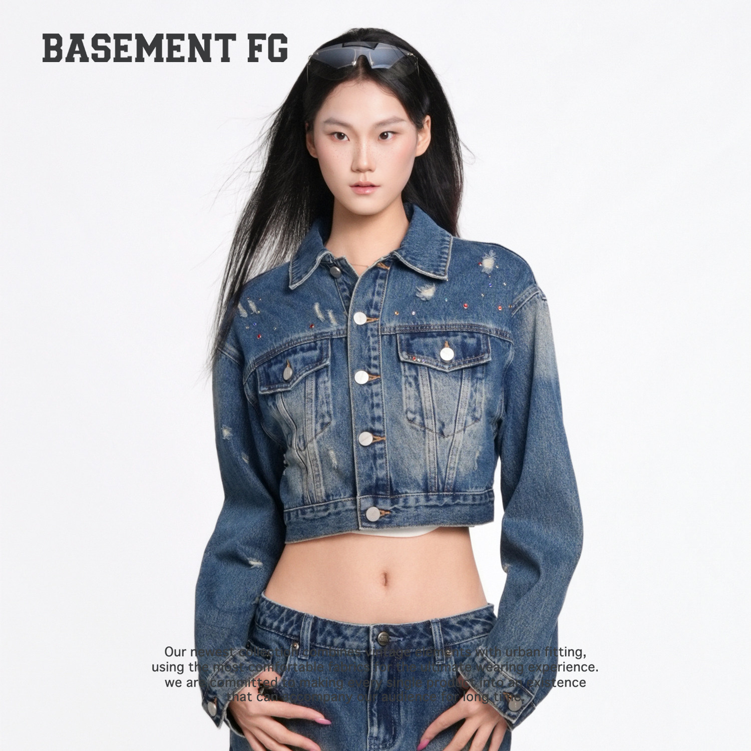 BASEMENTFG牛仔外套26秋冬新款复古做旧破洞牛仔外套267310007284