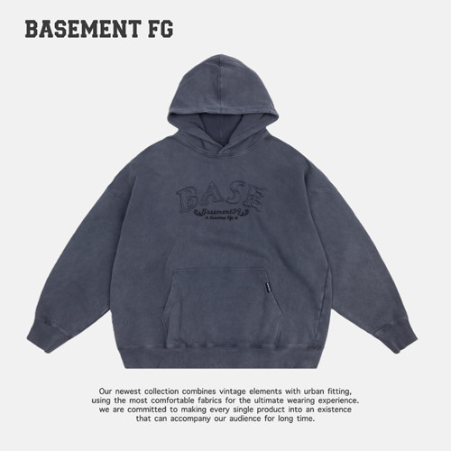 BASEMENTFG美式复古风连帽卫衣刺绣街头潮牌宽松外套241050164013