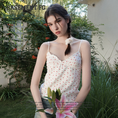 BASEMENTFG甜美少女风波点蕾丝吊带背心女V领261010377005