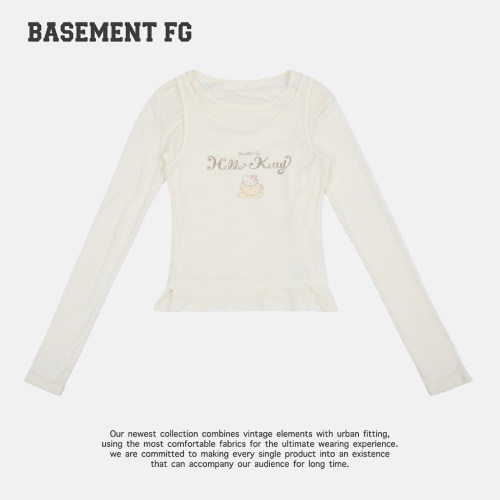 BASEMENTFGxHelloKitty印花长袖T恤女白色收腰上衣261030038009