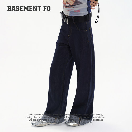 BASEMENTFG复古高腰直筒牛仔裤女宽松阔腿裤百搭休闲267330080072