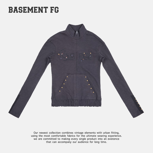 BASEMENTFG美式复古辣妹风铆钉立领长袖T恤上衣251080124021
