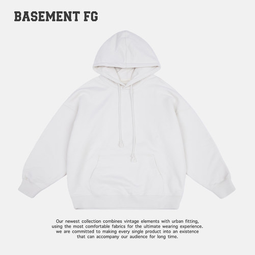 BASEMENTFG极简风白色连帽卫衣宽松休闲百搭长袖上衣241050110009