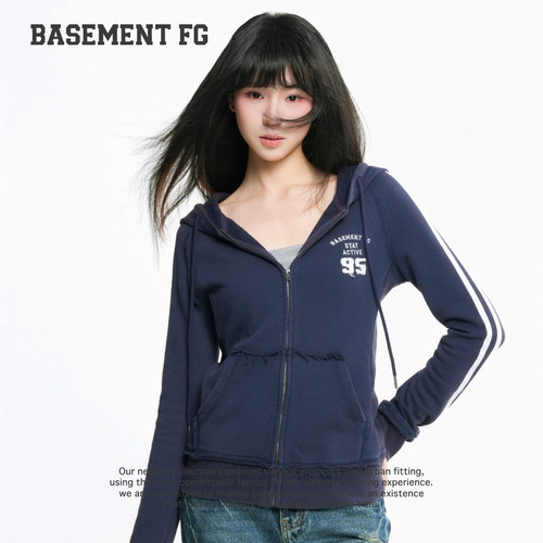 BASEMENTFG外套26秋冬新款连帽拉链卫衣多色修身上衣261080088