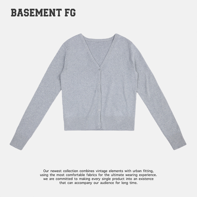 BASEMENTFG极简风灰色V领开衫针织衫纽扣外套毛衣263080069022