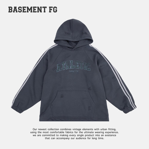 BASEMENTFG复古运动风连帽字母卫衣女设计做旧241050181096