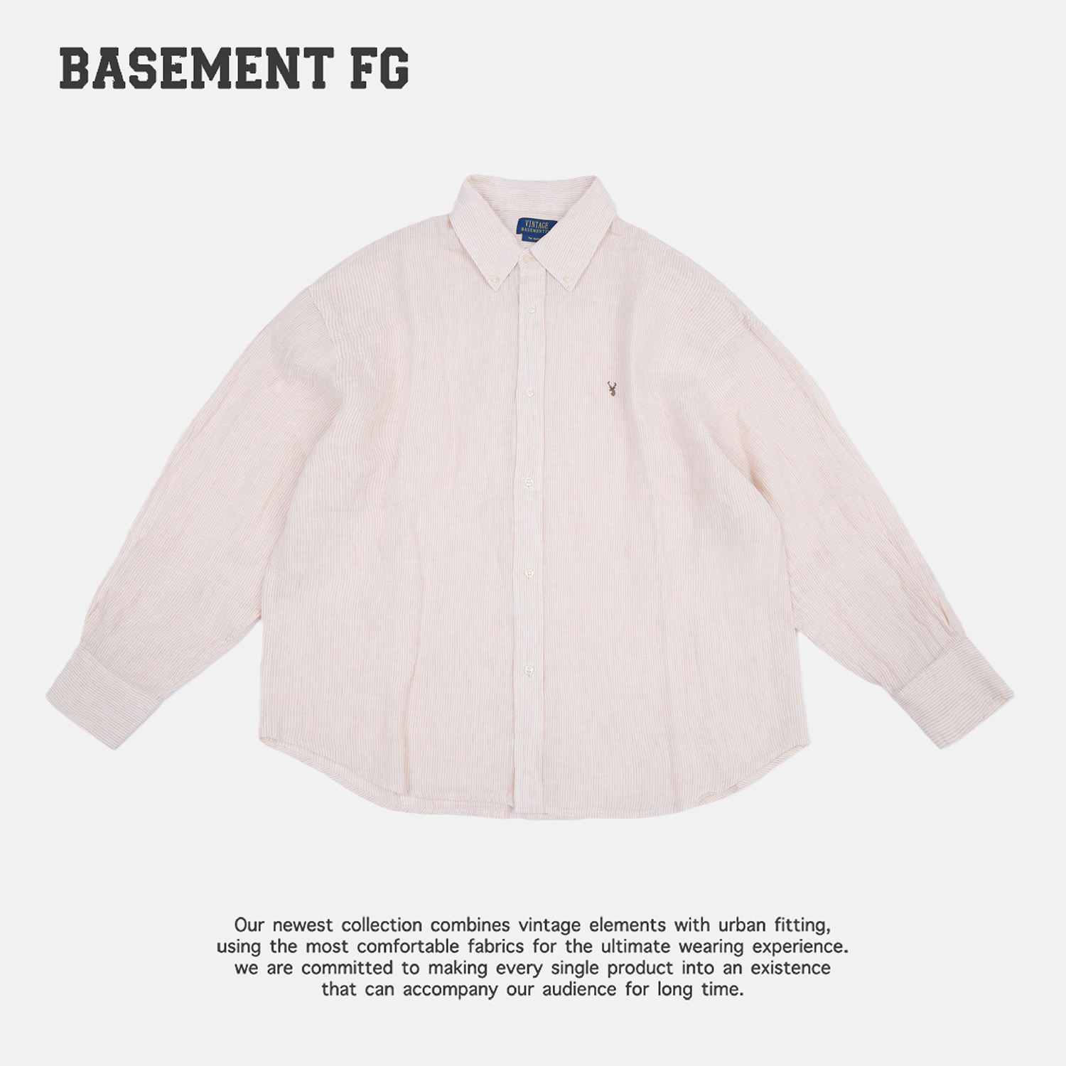 BASEMENTFG复古风条纹衬衫长袖翻领百搭休闲衬衫252070446012