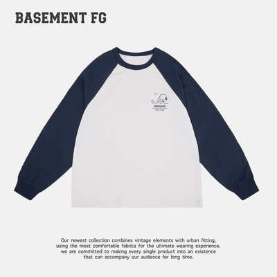 BASEMENTFG撞色插肩袖长袖T恤运动风圆领纯棉上衣261030037005