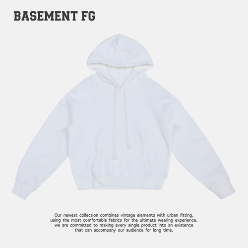 BASEMENTFG极简风白色连帽卫衣宽松休闲百搭长袖上衣241050164005