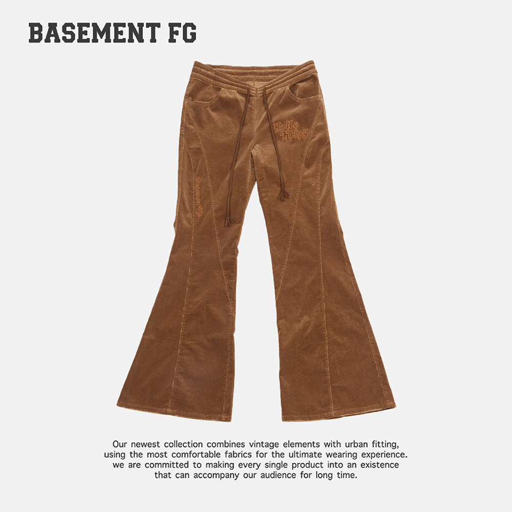 BASEMENT FG复古高腰丝绒喇叭裤棕色垂感显瘦休闲裤252120180007