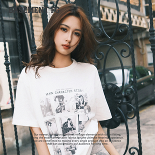 BASEMENTFG复古风印花T恤女短袖摇滚乐队白色上衣261020474005
