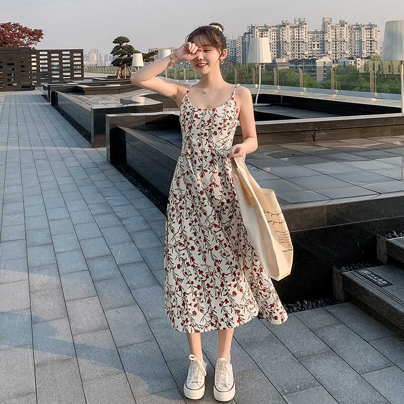 收腰显瘦夏天长裙碎花小清新