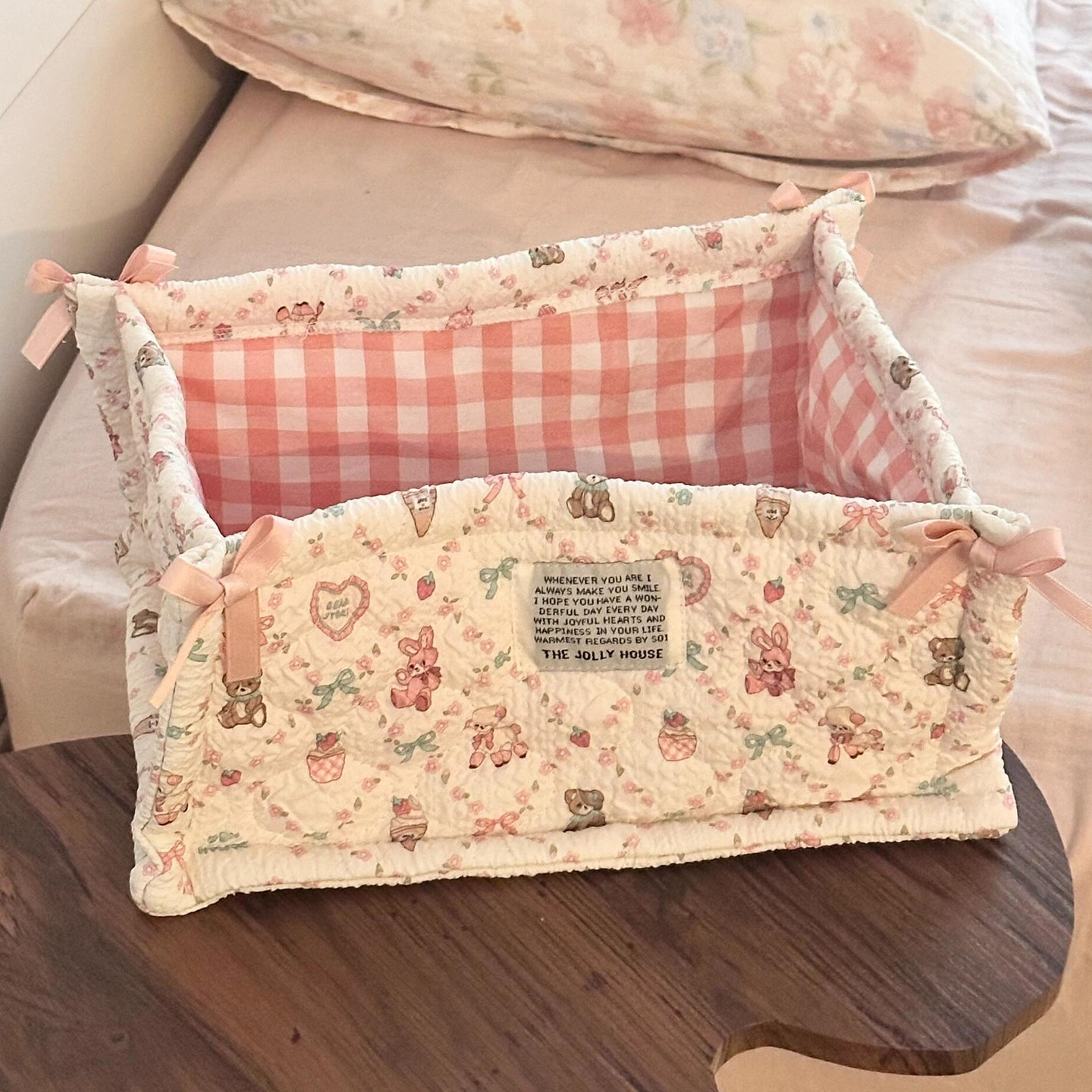 多巴胺宿舍床头杂物收纳篮布艺长方形高颜值可爱储物筐整理置物篮