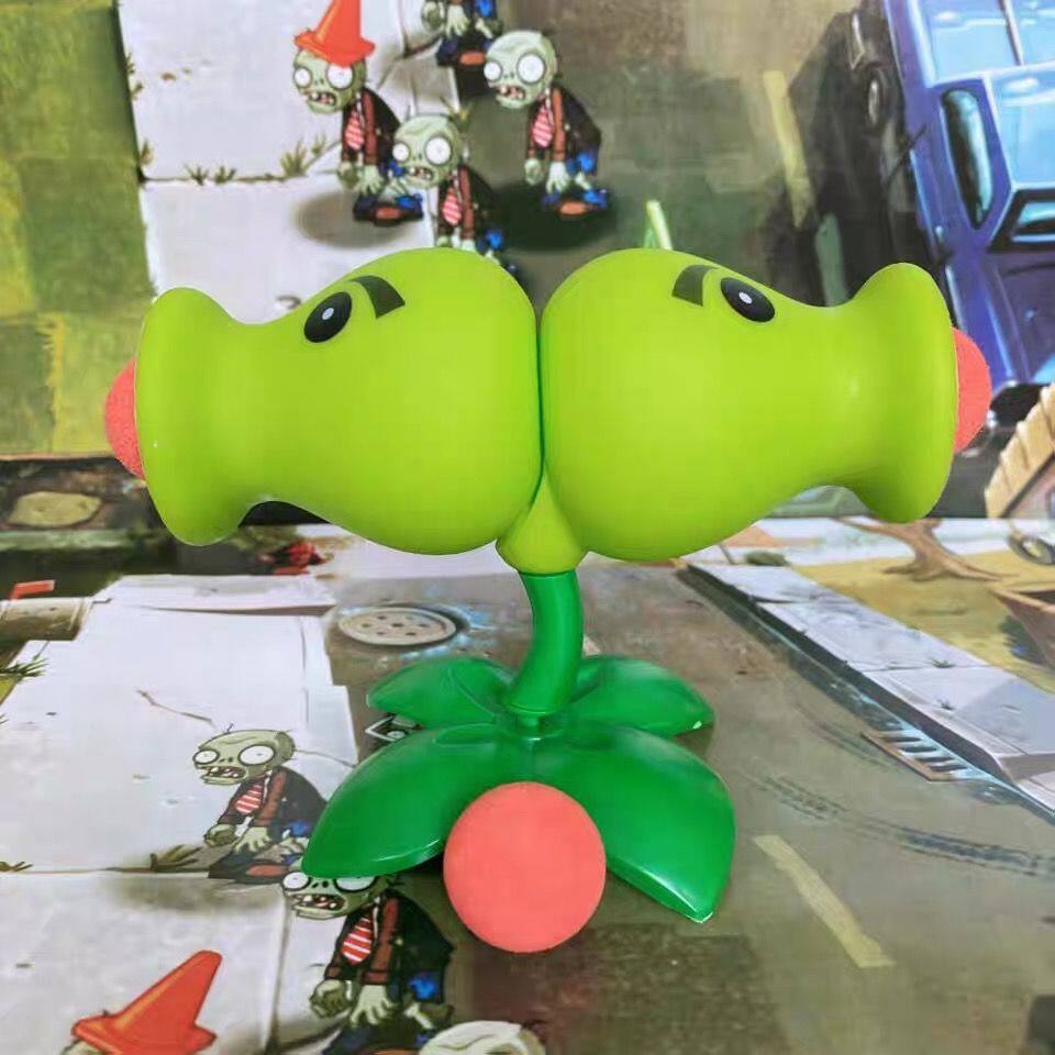 散装植物大战僵尸玩具可发射软胶双向双头豌豆射手