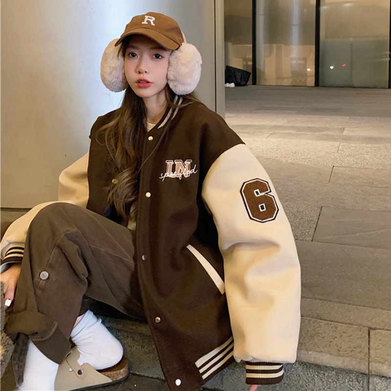 秋冬个性棒球服女加绒潮流冬季ins潮韩版百搭外套bf慵懒风情侣